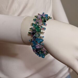 Handcrafted blue, pink bead bracelet